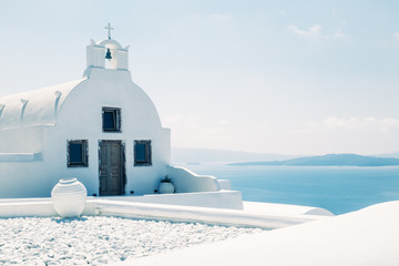 Traditional mediterranean white church in minimalistic design, Greece