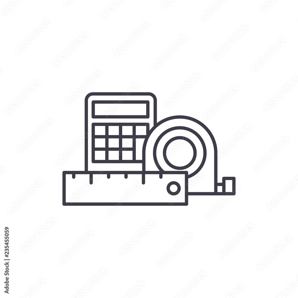 Poster measurement and calculations line icon concept. measurement and calculations vector linear illustrat