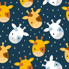 Giraffe cute seamless pattern for kid, animal cartoon background, vector illustration