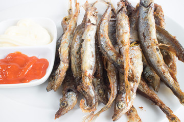 Ca linh chien (linh fried fish). This type of fish is famous in Mekong delta, Vietnam. It is eaten along with fish sauce. It can be fermented as well.