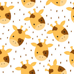 Giraffe cute seamless pattern for kid, animal cartoon background, vector illustration