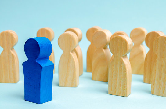 A man comes out of the crowd. Business team. Attracting people to work. Human Resource Management. The dismissal of staff. Promotion and demotion. Hiring. Concept of business leader, boss. Hrm, Hrd.