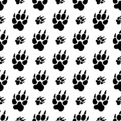 Paw Print Icon Seamless Pattern, Dog, Cat, Fox Foot Imprint