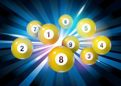 Vector Bingo / Lottery Number Balls Set on Black Burst Background
