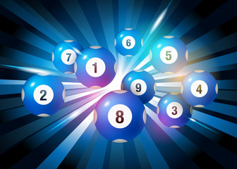 Vector Bingo / Lottery Number Balls Set on Black Burst Background