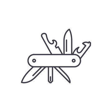 Multi knife line icon concept. Multi knife vector linear illustration, symbol, sign