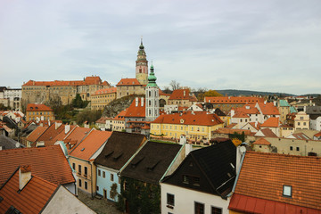 Fototapeta na wymiar Autumn panoramic view of old town and castle of Cesky Krumlov