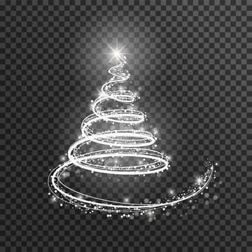 Christmas tree on transparent background. White light Christmas tree as symbol of Happy New Year, Merry Christmas holiday celebration. 