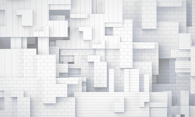 White tiles wall extruded background, 3d illustration.