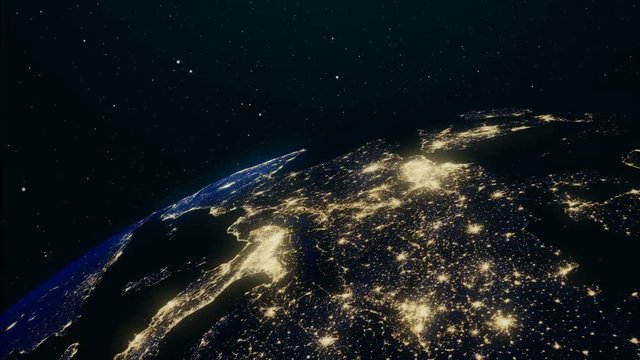 World Globe, Earth from Space. Slow Sunrise from Earth orbit. Planet Earth Sunrise. Realistic 3D Animation. World Globe surrounded by infinite space. Elements of this image furnished by NASA