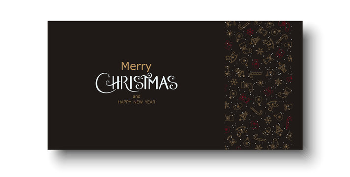 Merry Christmas and Happy New Year greeting card with festive decoration.