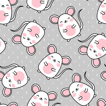 Mouse pattern, Cute cartoon mice seamless pattern background, vector illustration