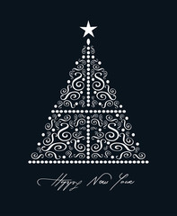 Fototapeta na wymiar Christmas tree card with ornament details white color