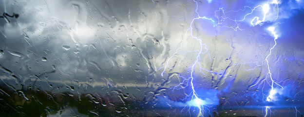 rain, blue electric lightning 