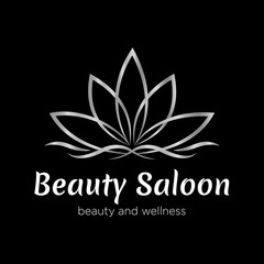 Vector logo template for SPA salon, cosmetology room, massage, boutique hotel, wellness centre. Illustration of lotus. Logotype for yoga club in silver color. EPS10.
