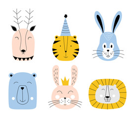 Cute animals. Baby card design. Vector illustration.