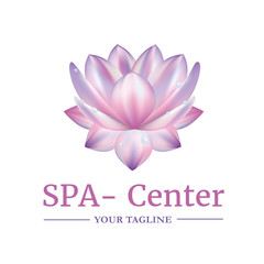 Vector logo template for SPA salon, cosmetology room, massage, boutique hotel, wellness centre, yoga club. Illustration of lotus in in realistic style. EPS10.