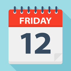 Friday 12 - Calendar Icon. Vector illustration of week day paper leaf.