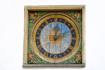 Fototapeta na wymiar Clock of the Church of the Holy Ghost in Tallinn, made by Christian Ackermann, Estonia