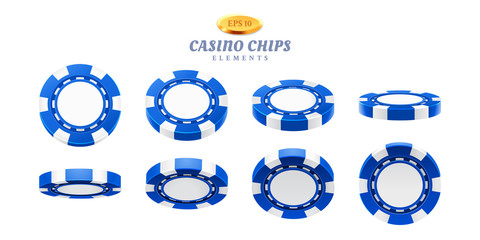 Animation sprites for realistic casino chips or frames for gambling empty tokens flip, cycles of movement for plastic blank chips. Can be used for gif animation at online casino. Gamble theme - obrazy, fototapety, plakaty