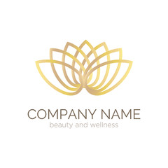 Vector logo template for SPA salon, cosmetology room, massage, boutique hotel, wellness centre. Flower logotype. Illustration of a golden lotus. EPS10.