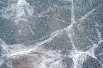 Texture of cracked ice on a lake