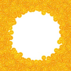 Vector golden coins icons abstract illustration on white background. USD money chips design elements. Gold cents group with empty space around