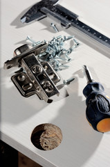 Furniture assembly. Work tool and components.