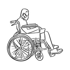 man on wheelchair vector illustration sketch doodle hand drawn with black lines isolated on white background
