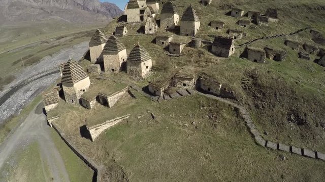 Caucasus. Midagrabe gorge. Funerary crypts near the village of Dargavs.