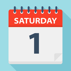 Saturday 1 - Calendar Icon. Vector illustration of week day paper leaf.