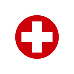 Obraz premium White cross in a red circle. First aid icon. Vector illustration
