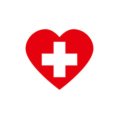Obraz premium Red heart with white cross. Symbol for hospital