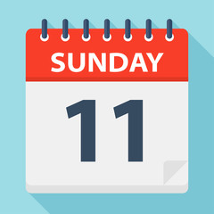 Sunday 11 - Calendar Icon. Vector illustration of week day paper leaf.
