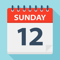 Sunday 12 - Calendar Icon. Vector illustration of week day paper leaf.
