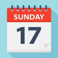 Sunday 17 - Calendar Icon. Vector illustration of week day paper leaf.