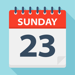 Sunday 23 - Calendar Icon. Vector illustration of week day paper leaf.