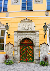 Fototapeta na wymiar Entrance to Blackhead's brotherhood house in Tallinn, Estonia