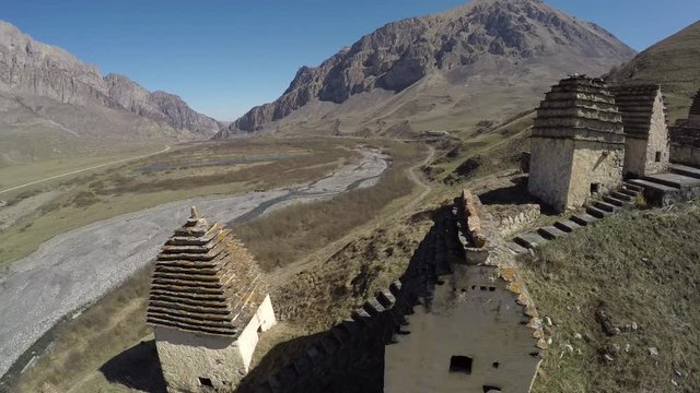 Caucasus. Midagrabe gorge. Funerary crypts near the village of Dargavs.