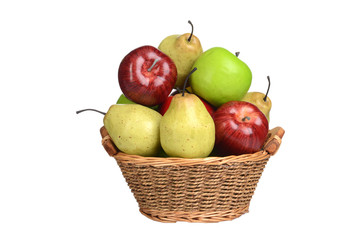 isolated basket of apples and pears