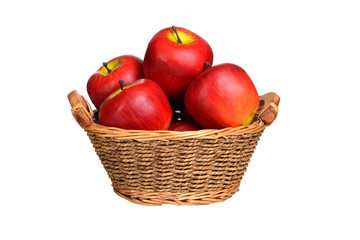isolated wicker basket of red apples