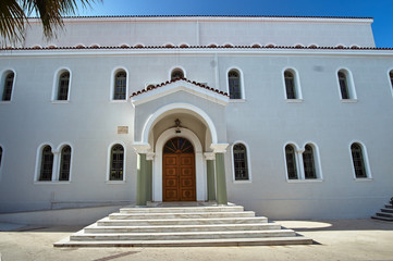 Naklejka premium Facade of a stone orthodox church of the city of Rethymnon on the island of Crete.