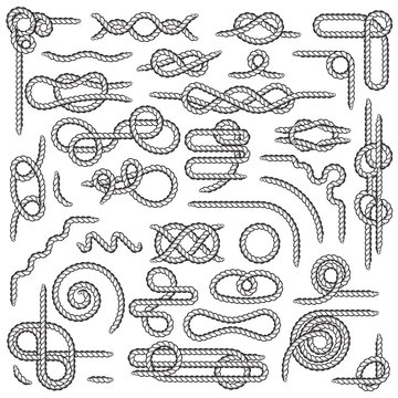 Big Set of Nautical rope knots vector decorative vintage elements