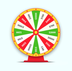 Flat style vector illustration isolated on white background. Wheel of fortune with number bets.