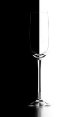 Transparent glass on a black and white background, concept, close-up