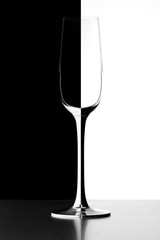 Transparent glass on a black and white background, concept, close-up