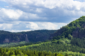 Obraz premium View over Kirnitzschtal valley from the cowshed (german: Kuhstall), Saxony, Germany