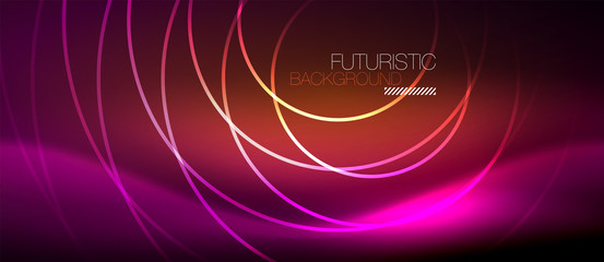 Neon glowing techno lines, hi-tech futuristic abstract background template with square shapes