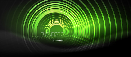 Dark abstract background with glowing neon circles