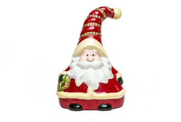 Clay Doll Santa Claus with bell on white background. merry christmas. Front